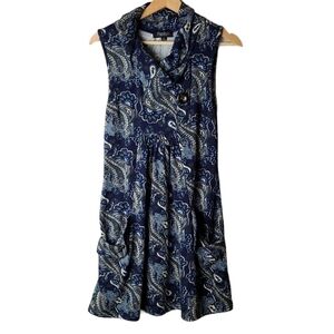 Papillion white blue collared flowy  sleeveless dress